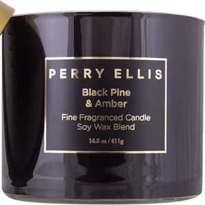 Perry Ellis 14.5oz BLACK PINE & AMBER 3 wick candle 60 hour burn time